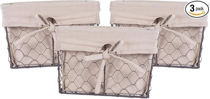DII Farmhouse Chicken Wire Storage Baskets with Liner, Natural, Small S/3, 3 Piece | Amazon (US)