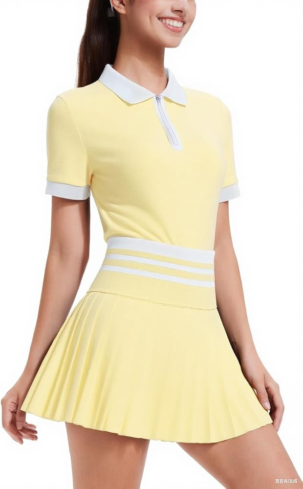 Tennis Skirt Sets for Women Zipper Color Block High Waisted Golf Polo Two Piece Skirt Set Women 2... | Amazon (US)