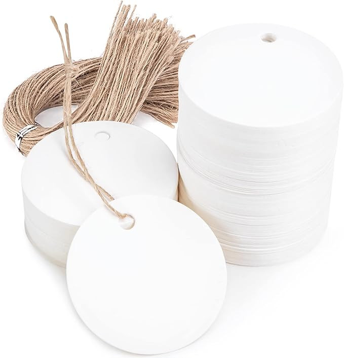 SallyFashion 120PCS White Round Gift Tags, Kraft Paper Gift Tags with String Blank Hang Tags for ... | Amazon (US)