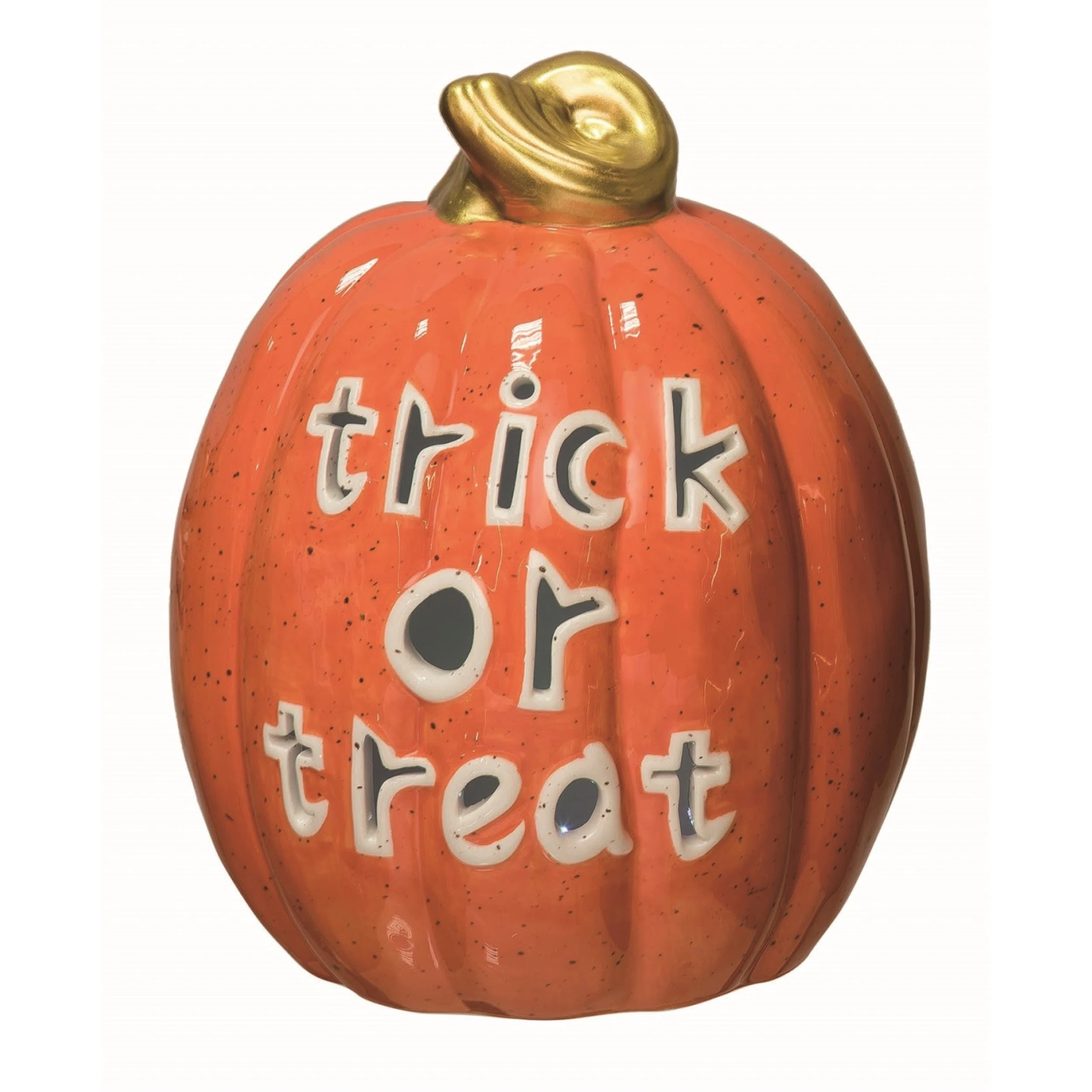 Ceramic 8.5 in. Orange Halloween Light Up Trick or Treat Pumpkin | Wayfair North America
