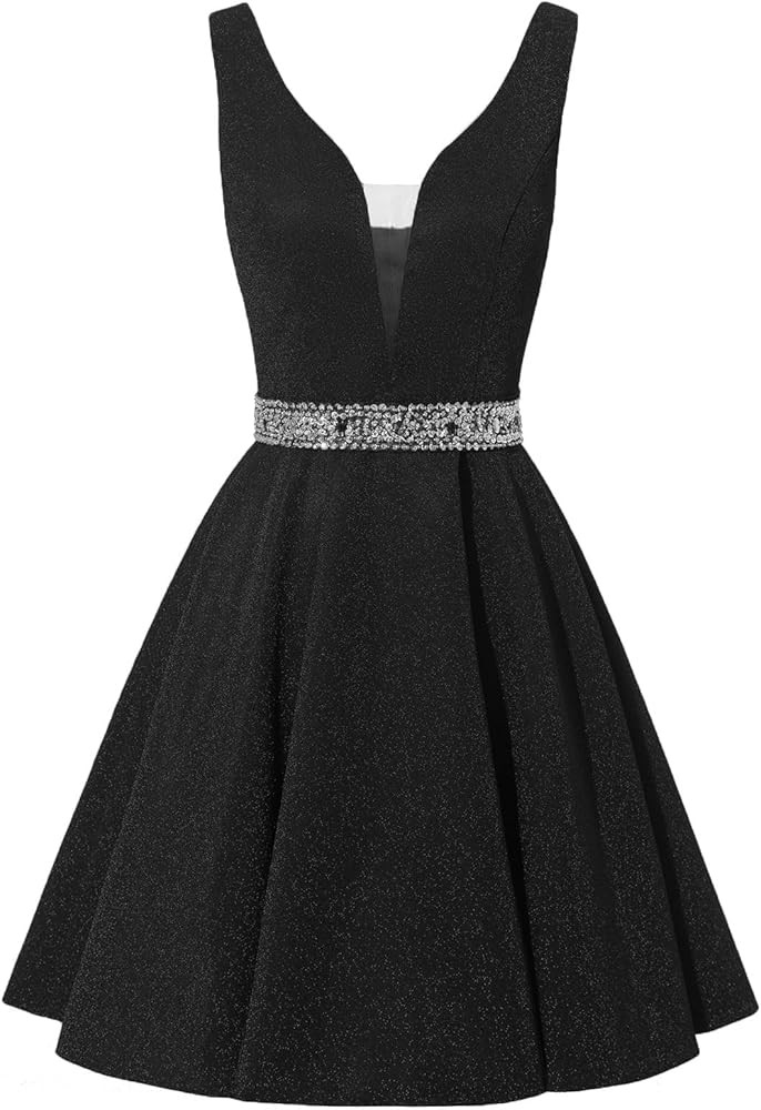 Yexinbridal Satin Glitter Short Prom Dresses V-Neck Beaded Evening Homecoming Cocktail Party Gown... | Amazon (US)