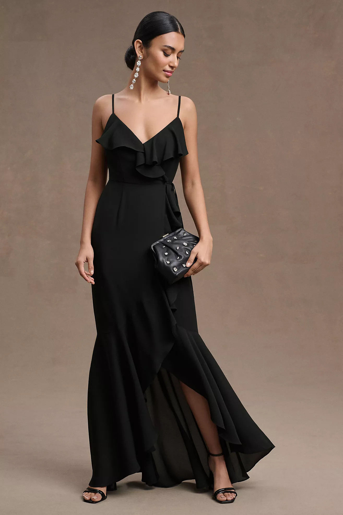 BHLDN Hailee Ruffle-Neck Wrap Georgette Gown | Anthropologie (US)