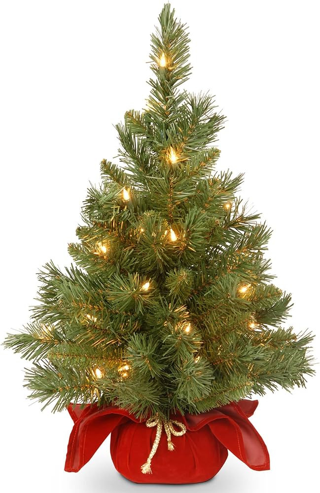 National Tree Company Pre-lit Artificial Mini Christmas Tree | Includes Small Lights and Cloth Ba... | Amazon (US)