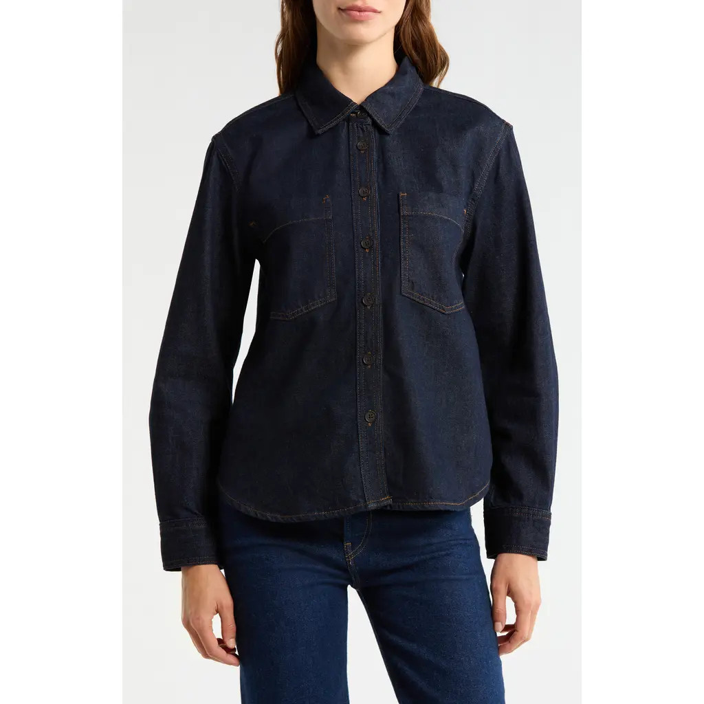 FRAME The Polished Denim Button-Up Shirt in Rinse at Nordstrom Rack, Size X-Small | Nordstrom Rack