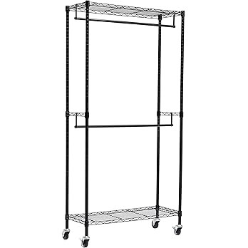 Amazon Basics Double Rod Garment Rack / Clothes Rail with Height-Adjustable Shelves - 181kg Max W... | Amazon (UK)