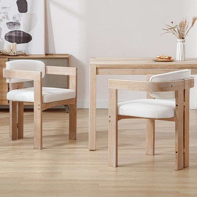 chairus Modern Barrel Dining Chairs Set of 2, Linen Upholstered Dining Room Chairs with Arm & Cur... | Amazon (US)