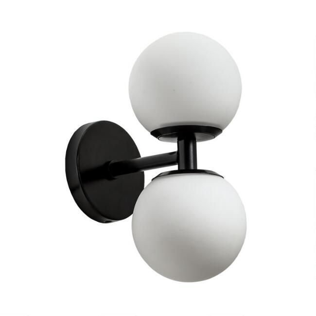 Black Metal and White Glass Globe 2 Light Finley Wall Sconce | World Market