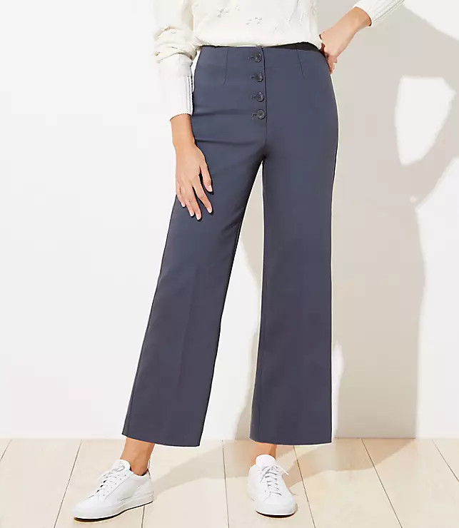 Button Front High Waist Wide Leg Ankle Pants | LOFT | LOFT