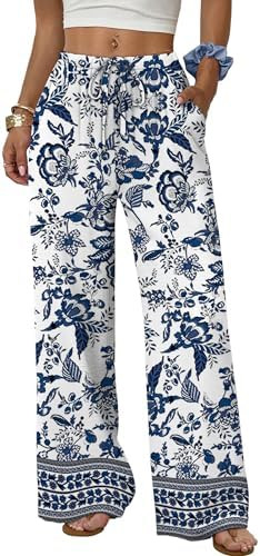 Sampeel Wide Leg Pants for Women Flowy Palazzo Drawstring Elastic Waist Trousers with Pockets Sum... | Amazon (US)