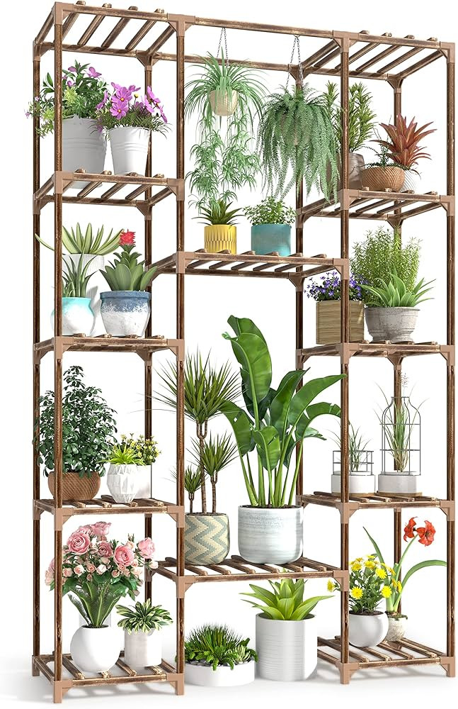 cfmour Wood Plant Stand Indoor Outdoor, 62.2" Tall Flower Shelf Tiered Plant Stands for Multiple ... | Amazon (US)