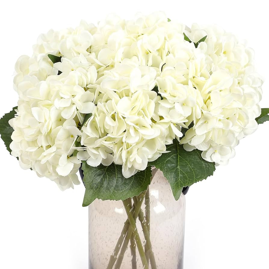 Kimura's Cabin 6Pcs Fake White Hydrangea Flowers Artificial Silk Hydrangeas with Stems Faux Hydra... | Amazon (US)