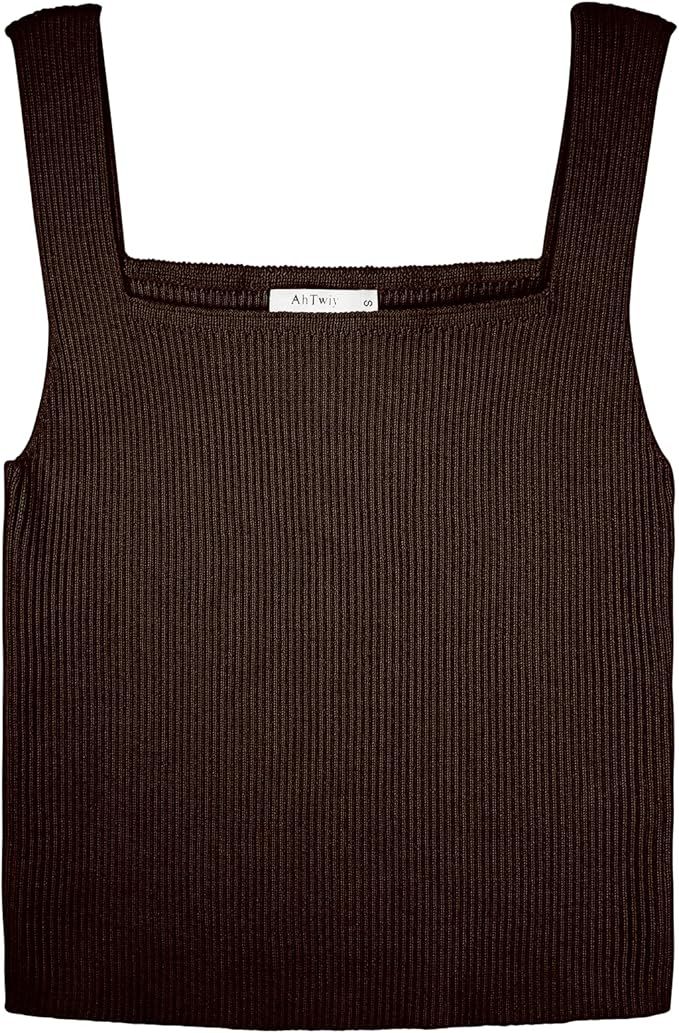 AhTwiy 2023 Women's Square Neck Ribbed Tank Tops Y2K Strappy Sleeveless Knit Crop Tops for Going ... | Amazon (US)