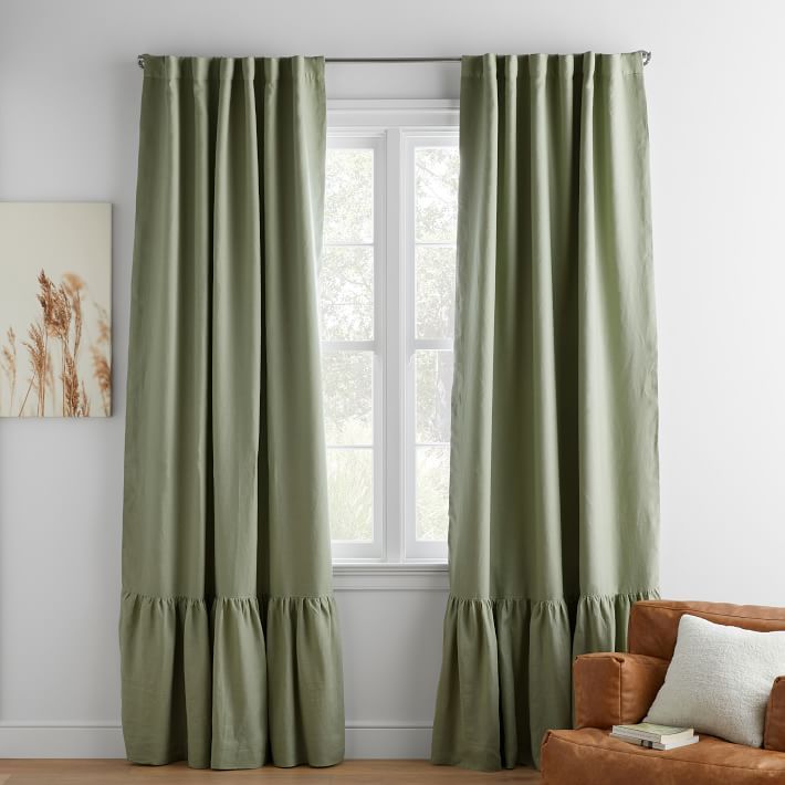 Belgian Linen Ruffle Blackout Curtain | Pottery Barn Teen