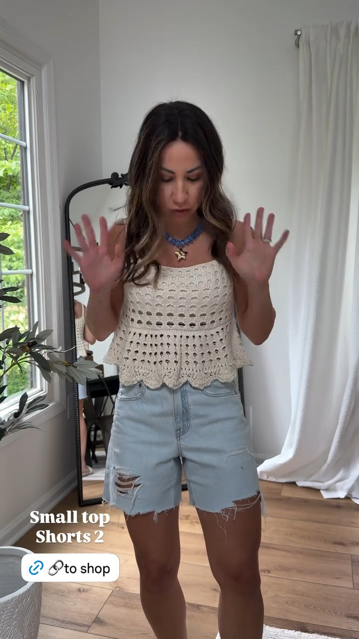 Denim shorts 2. Small crochet tank.

#LTKOver40 #LTKSaleAlert