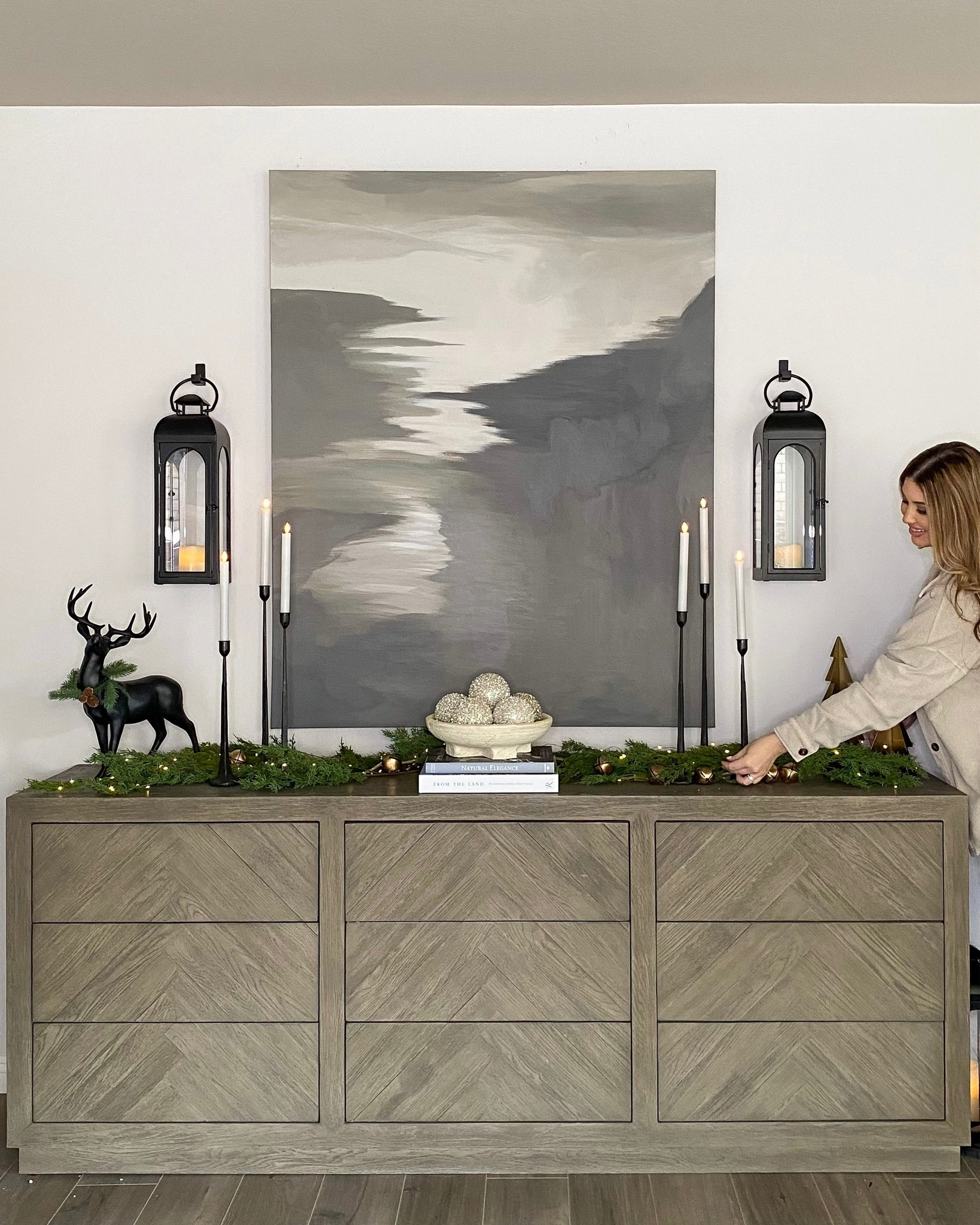 Holiday sideboard decor! Also linking 2 realistic garland options that are currently in stock! ✨

Deer decor. Stag decor. Black candlesticks. Black lanterns. Tinsel ornaments. Beige ornaments. Neutral ornaments. Black sconces. In stock garland. Affordable ornaments. Gold deer. Holiday candle holder. Christmas candle holder. Walmart Christmas. Target Christmas decor. 

#walmart #target 

#LTKHoliday