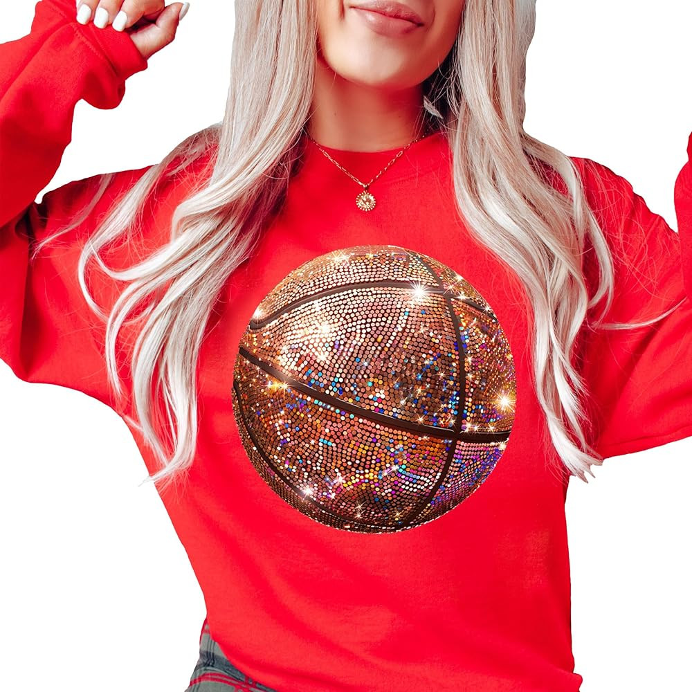 Olive Loves Apple Basketball Faux Glitter Sweatshirt for Girls Trendy Girly Baseketball Player Pu... | Amazon (US)