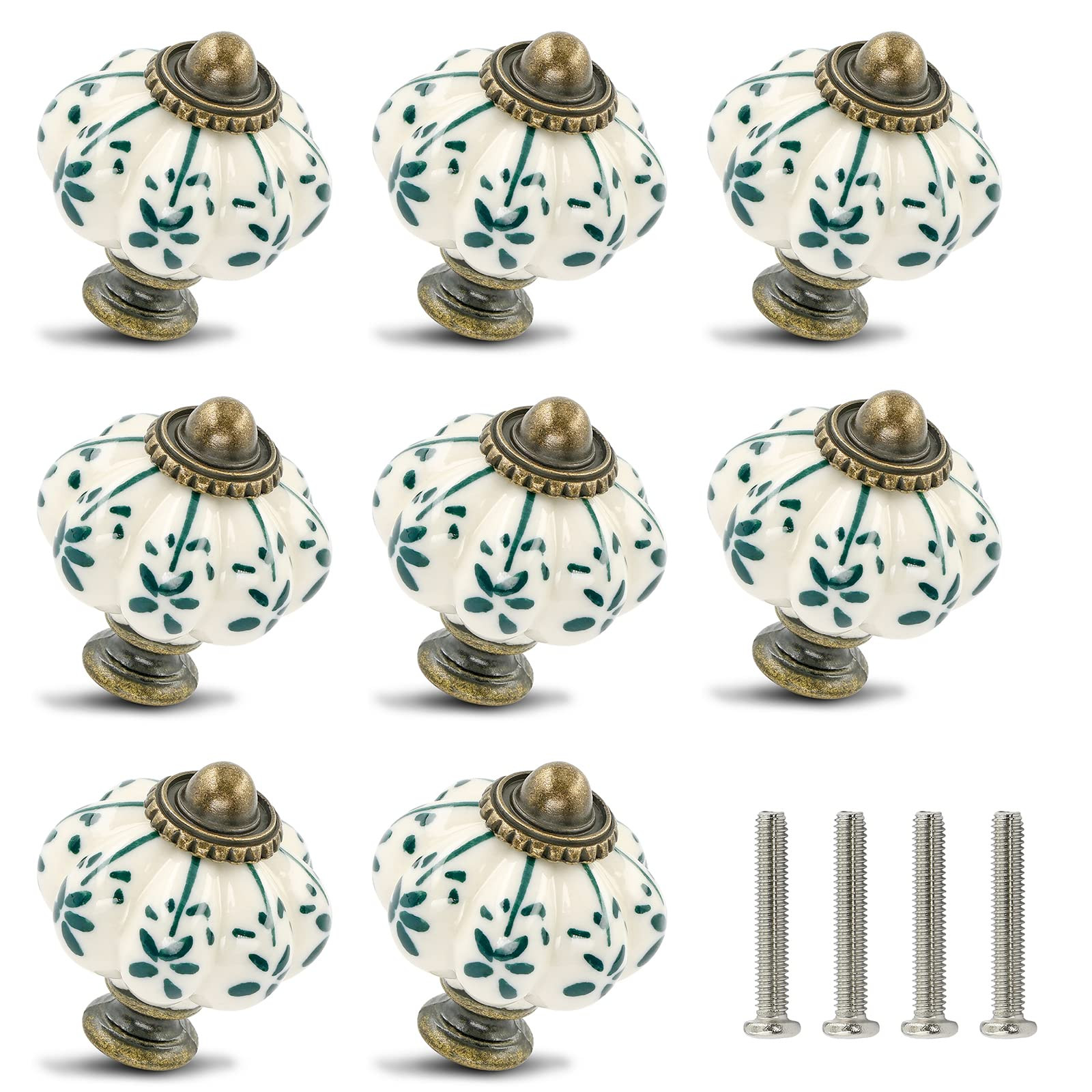 Ivory & Green Pumpkin Knobs 12 Pack Ceramic Cabinet Knobs Vintage Drawer Pulls - Antique Dresser ... | Amazon (US)