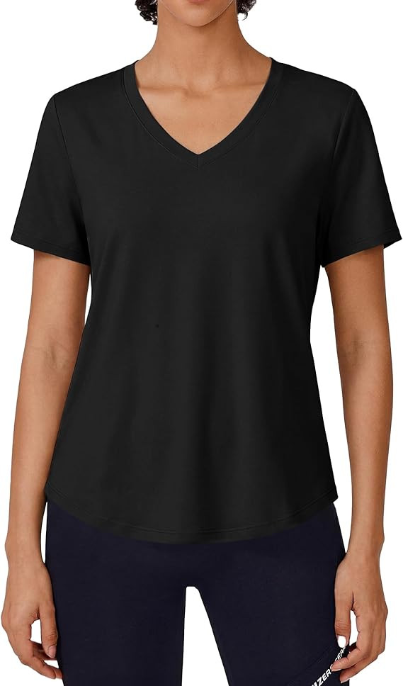 PINSPARK Soft Workout Tops for Women Short Sleeve V Neck Moisture Wicking UPF 50+ Sun Protection ... | Amazon (US)