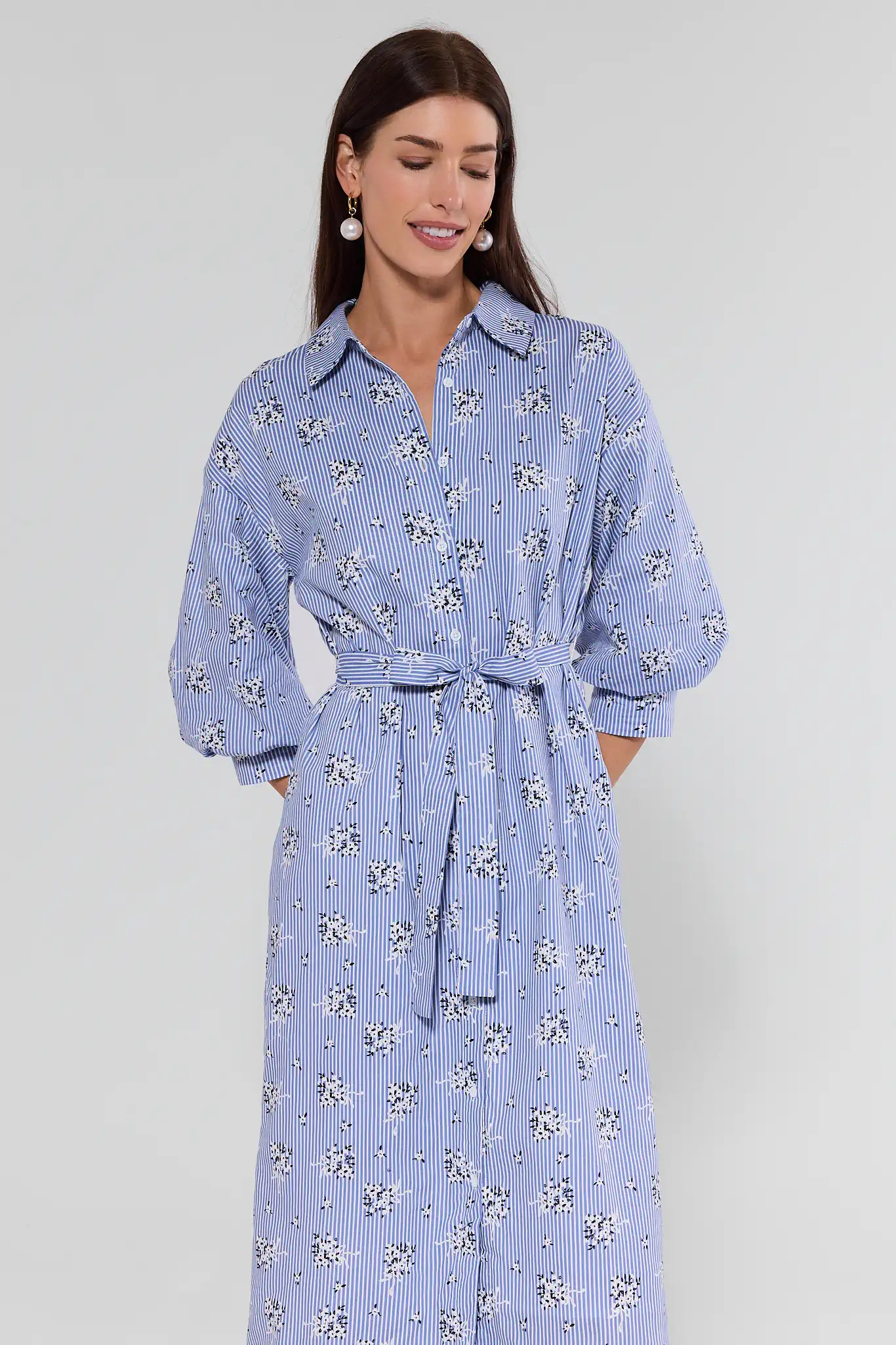 Summerlynn Blue Striped Floral Midi Dress | Avara