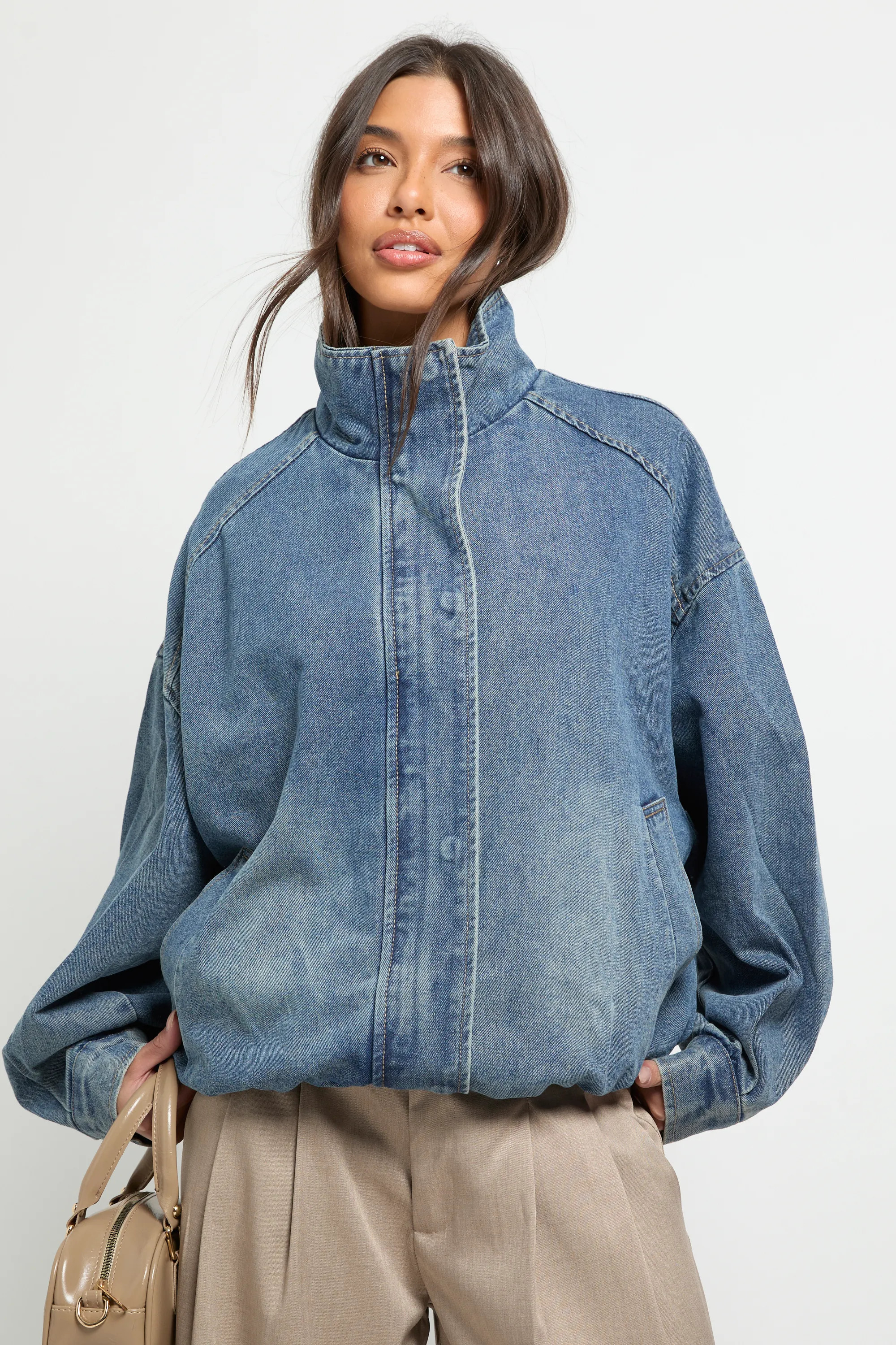 Denim Oversized Bomber Jacket | Boohoo.com (UK & IE)
