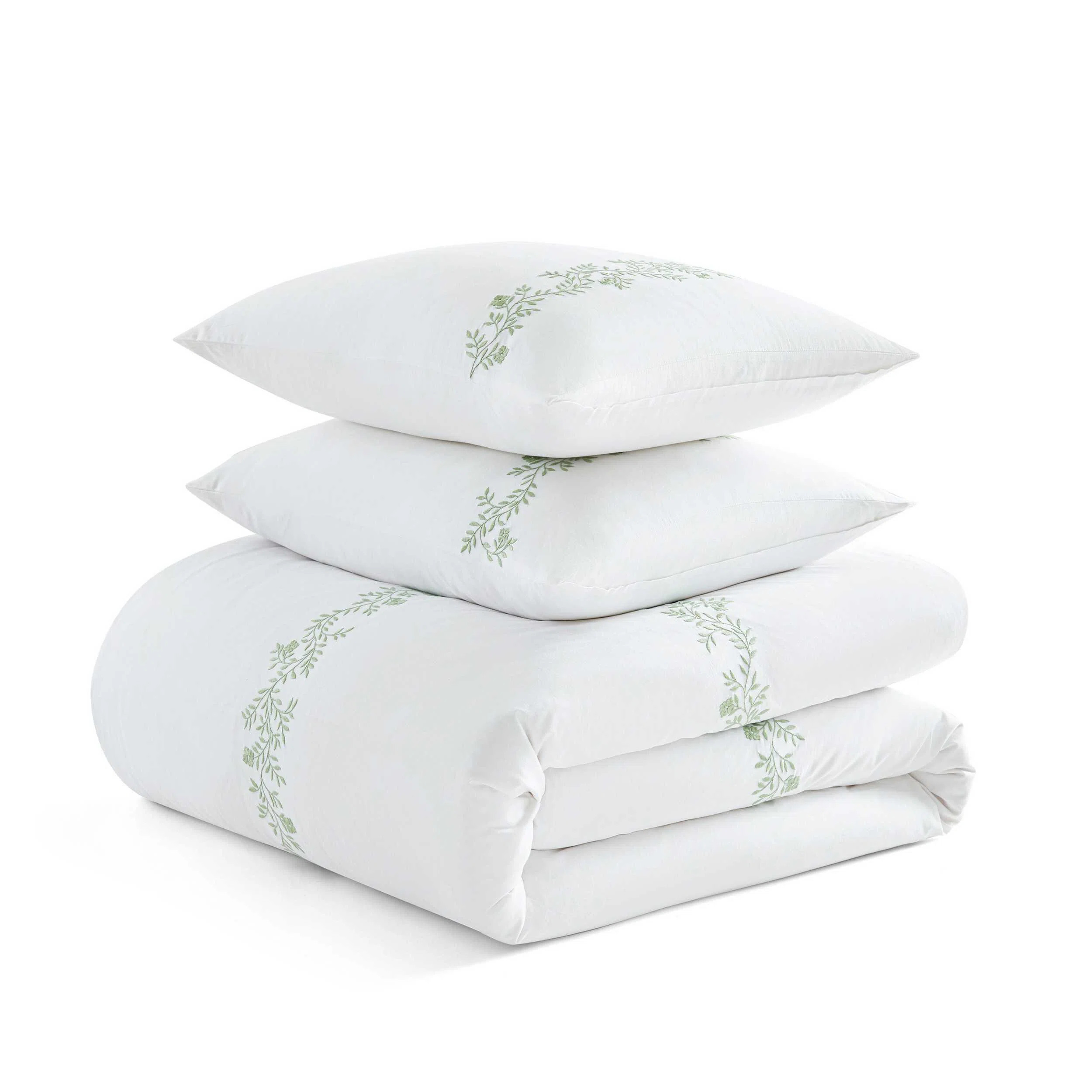 Martha Stewart Garden Path Embroidery Cotton Green Duvet Cover Set | Wayfair North America