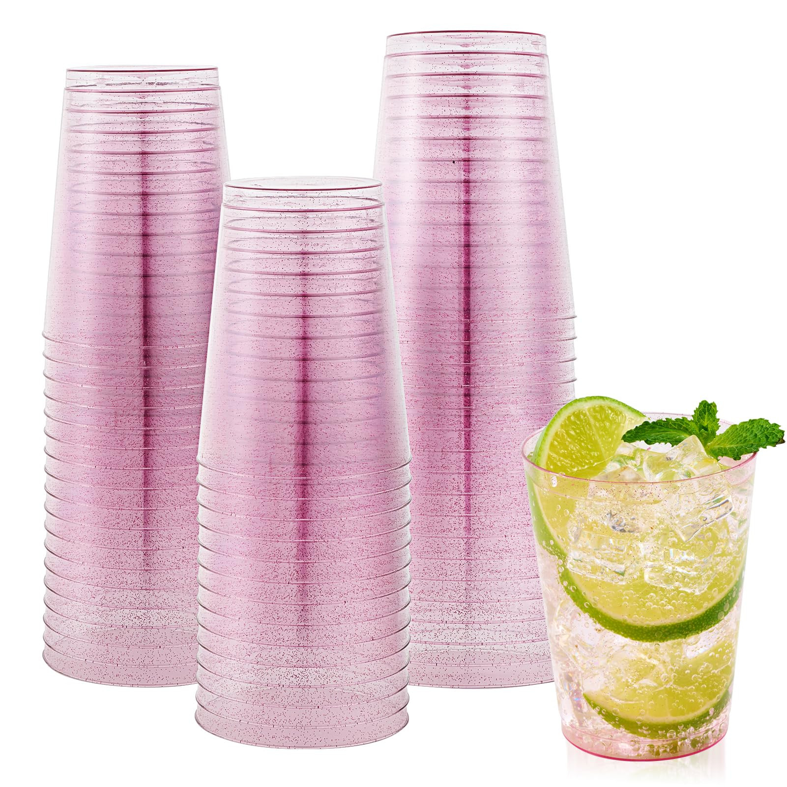 JOLLY CHEF 10 oz Purple Plastic Cups, 100 Pack Party Glasses Tumblers, Heavy Duty Purple Glitter ... | Amazon (US)