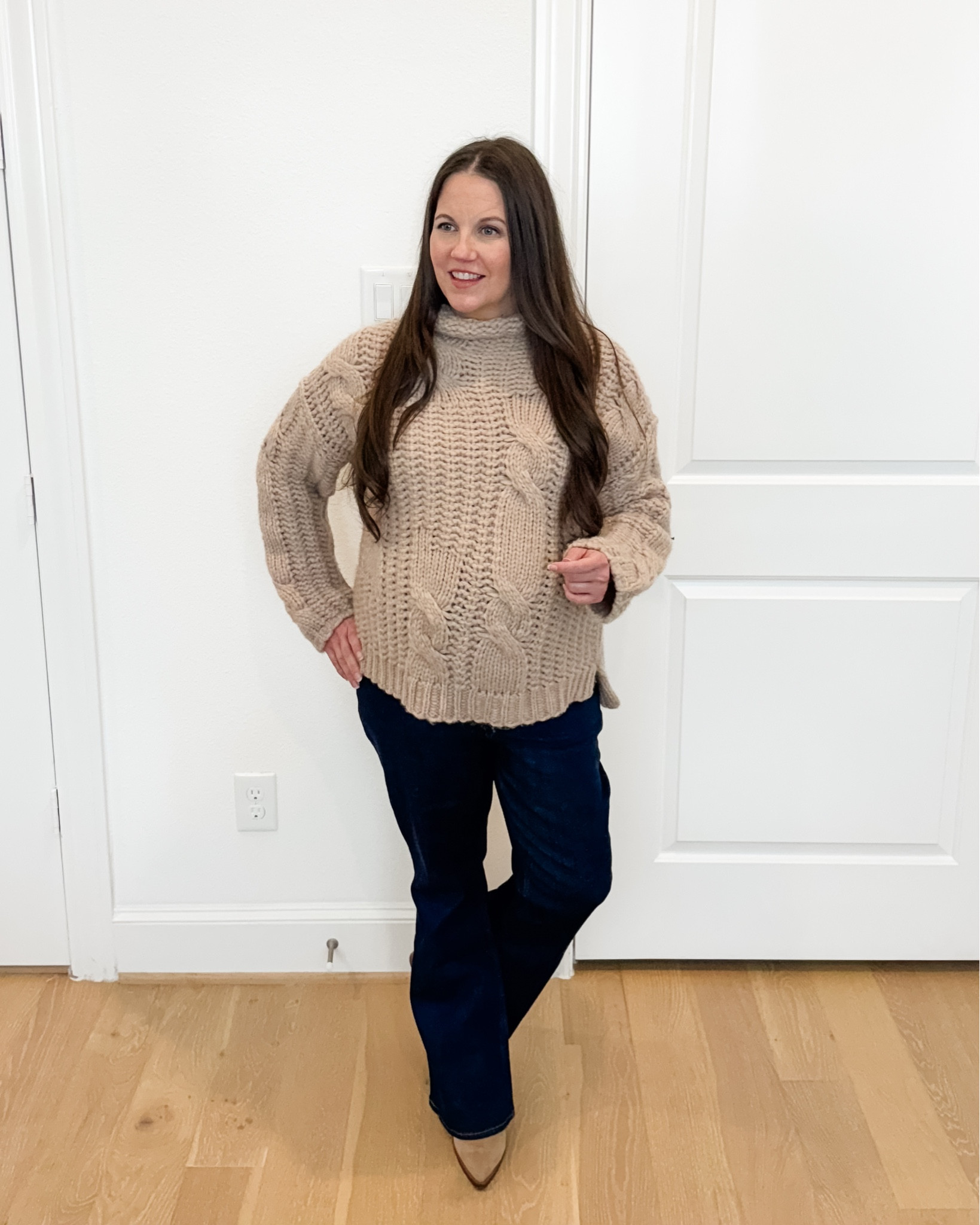 Elevated Everyday Look

If you’re searching for a wearable maternity outfit that still feels elevated, this winter outfit is it. The cozy mock-neck cable wool blend sweater adds warmth and texture, while the dark blue bootcut flared jeans give that polished look I love. Easily my pick for the best maternity jeans this season.
Styled with tan boots or light brown booties, this dressy casual outfit works for everyday wear and fits perfectly into my rotation of chic winter outfits women need.


#LTKSeasonal #LTKWorkwear #LTKBump