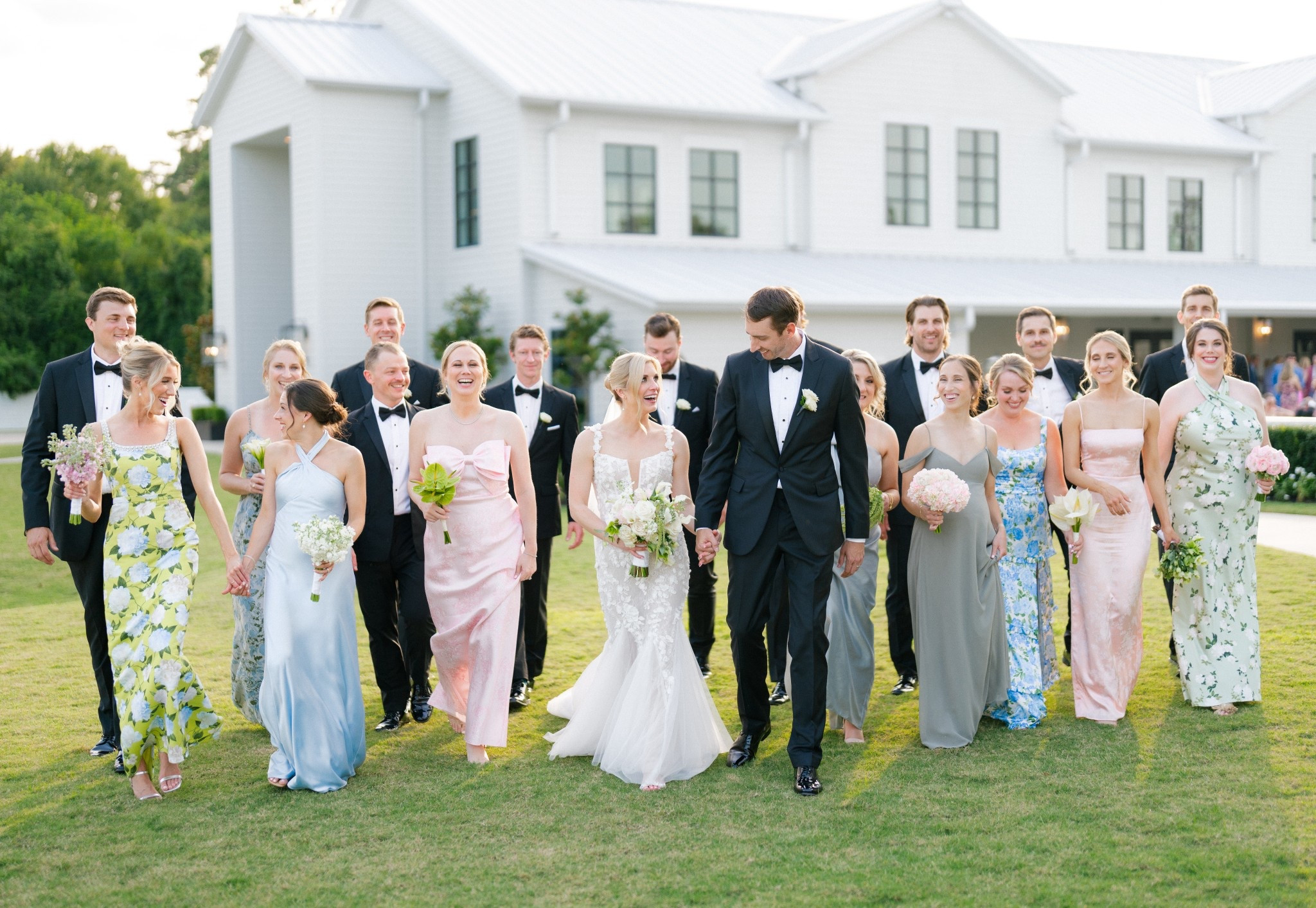 Garden party chic bridal party looks |  blush | blue | sage green | floral | mixed matched bridesmaids dresses | boxwood manor | spring wedding | unique floral bouquets #bridesmaids #bridesmaiddresses #patternplay 

#LTKWedding #LTKBeauty