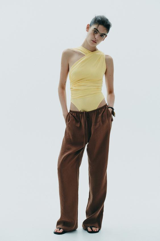 DRAPED ASYMMETRIC TULLE BODYSUIT | Zara US