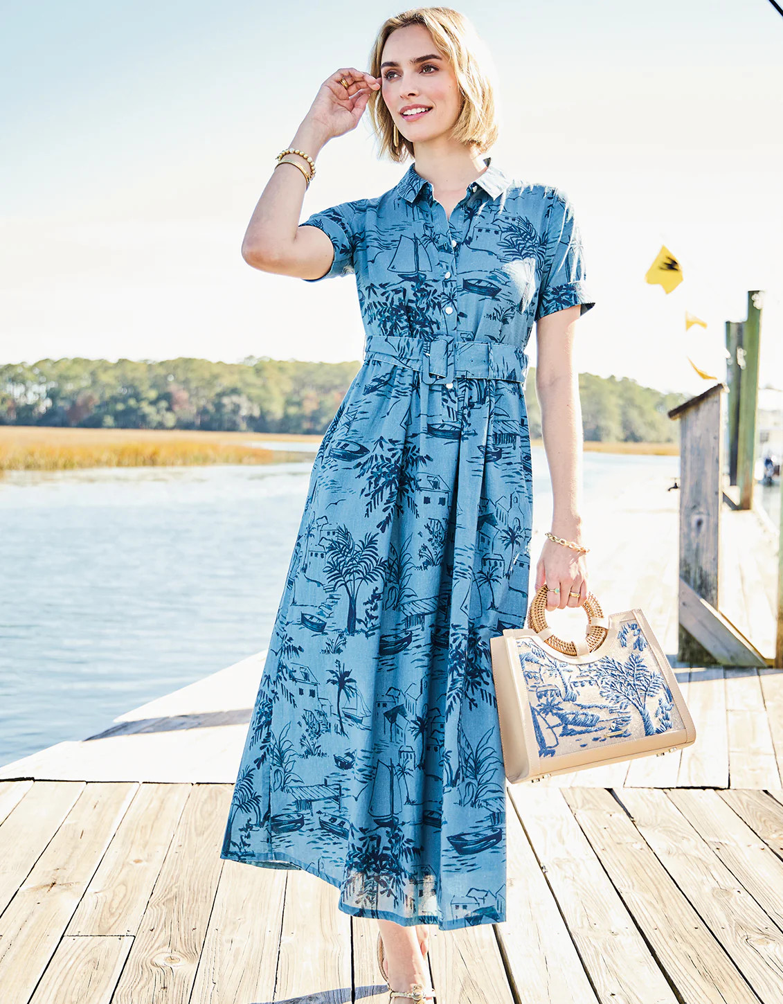 Maryam Midi Dress Clara Seascape Bluestone | Spartina 449