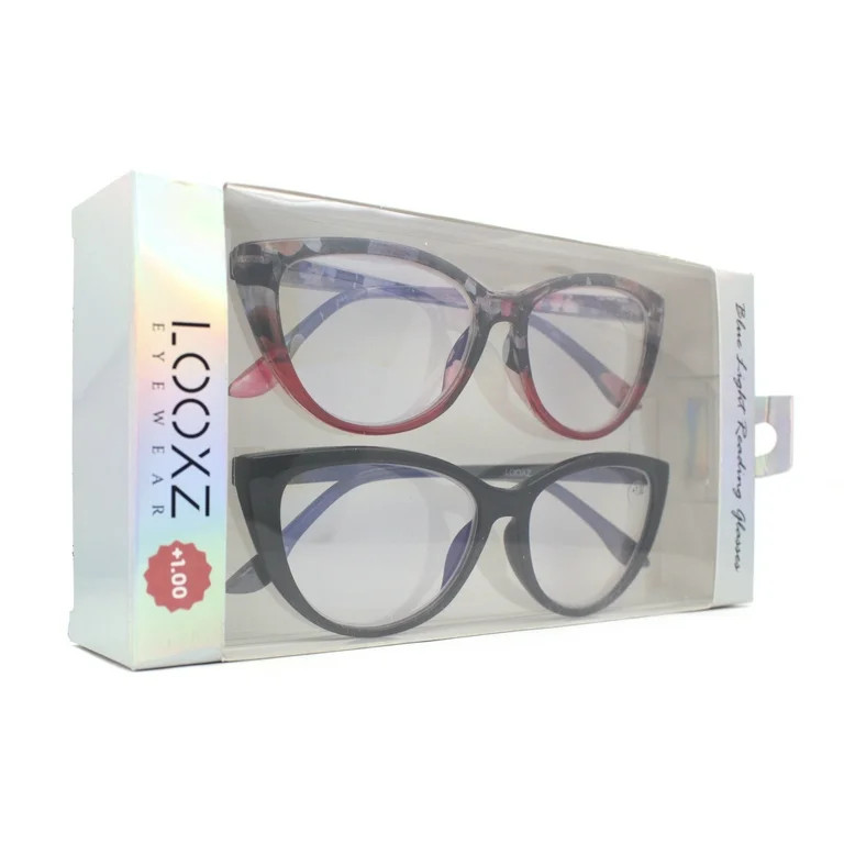 Cat Eye Black, Floral [2 pair] Blue Light Filtering Magnifying Reading Glasses +1.0 | Walmart (US)