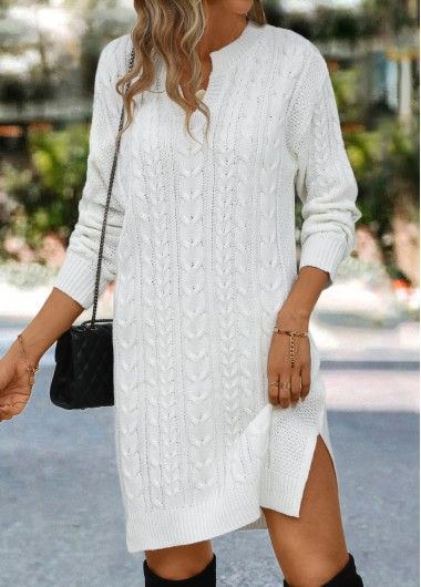 Split White Short Long Sleeve Shift Dress | Rotita.com - USD $34.98 | rotita.com