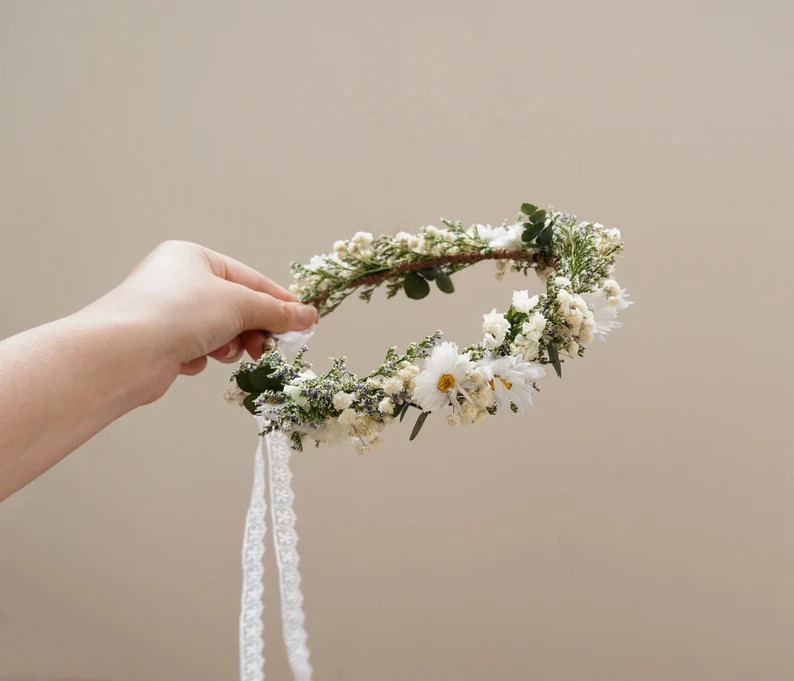 Baby Breath+daisy+eucalyptus Leaf Dried Flower Crown, Bohemian Wedding Bride Crown, Baby Bath Cro... | Etsy (US)