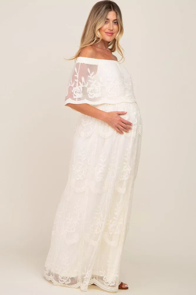 White lace mesh hotsell overlay maternity maxi dress