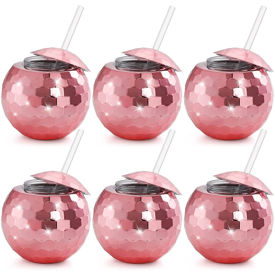 Nicunom 6 Pack Disco Ball Cups With Lids & Straws, 19 Oz Rose Gold Pink Tumbler, Flash Ball Cup, ... | Amazon (US)