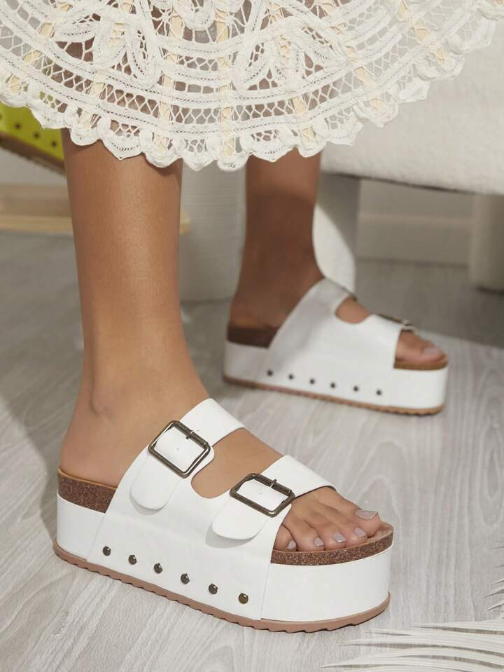 Women's Fashion Solid Color Wedge Heel Thick Bottom Sandals | SHEIN