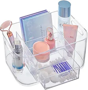 STORi Bliss 4-Compartment Plastic Vanity Organizer with Small Accessory Drawer in Clear | Rectang... | Amazon (US)