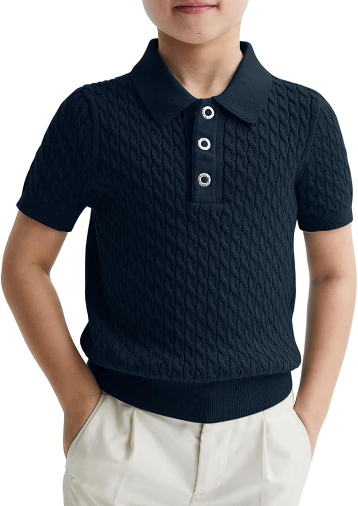 Haloumoning Boys Cable Knit Polo Shirt Kids Short Sleeve Sweater Fashion Pullover Tops Clothes 5-... | Amazon (US)
