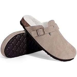 KIDMI Women's Fur Lined Suede Clogs Fuzzy Cork Footbed Mules Slip On Winter Potato Shoes | Amazon (US)