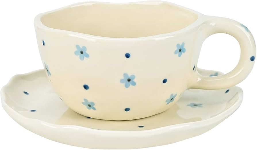 Koythin Ceramic Coffee Mug with Saucers, Handmade Flowers Mugs, Cute Cup for Girl Women, Aestheti... | Amazon (US)