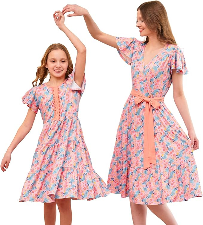 V.&GRIN Mommy and Me Summer Dresses, Mother Daughter Midi Cute Floral Family Matching Outfits for... | Amazon (US)