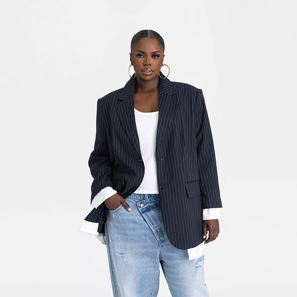 KBB by KAHLANA Women's 'The Shirt Blazer' - Navy/White Striped | Target