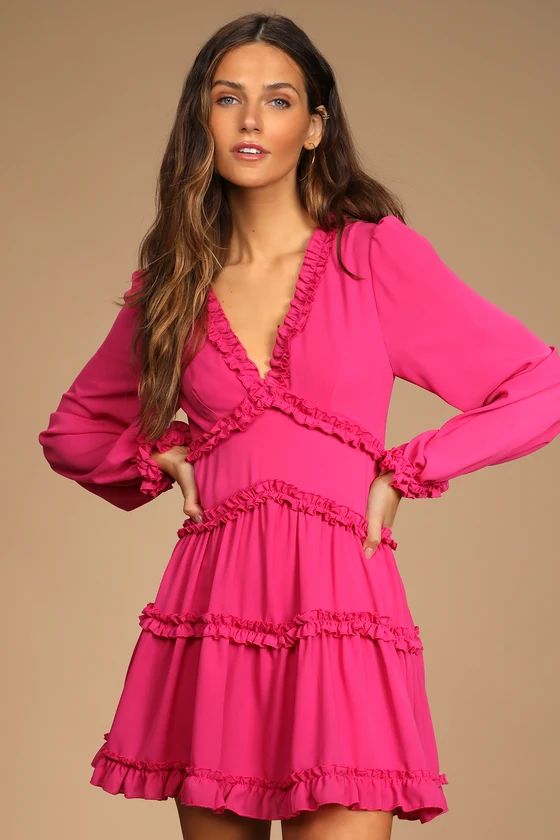 Simply Darling Magenta Ruffled Long Sleeve Mini Dress | Lulus (US)