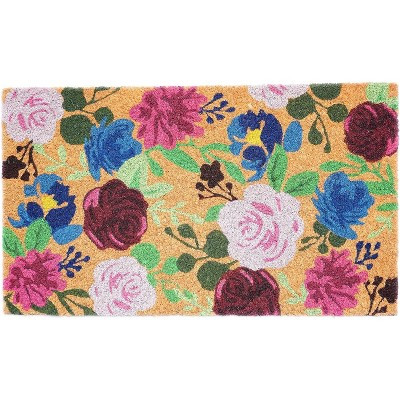 HomeRoots 24" X 36" Natural Pink and Green Coir Floral Outdoor Door Mat | Target