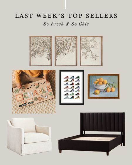 Last week’s top sellers! Lots of art and I love it!
-
Etsy - Target - Studio McGee - Threshold - black upholstered bed - offwhite upholstered arm chair French seams - vintage apple tree sketch art set of three - digital printable affordable art - Montessori bust board - Montessori toys for toddlers - Nike Jordans sneakers poster art print - orange citrus framed art print - teen room decor - living room decor - affordable furniture - affordable decor 

#LTKhome #LTKFind #LTKunder100