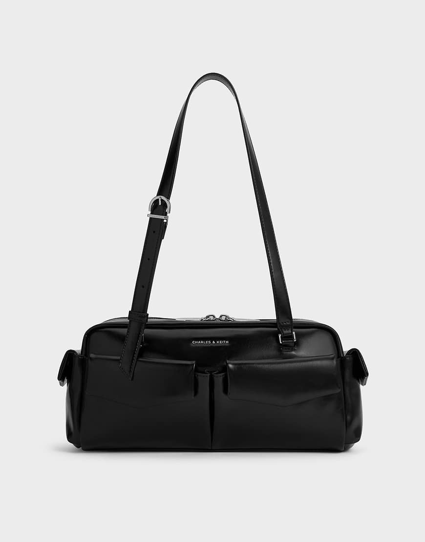 Charles & Keith Rachel elongated multi-pocket shoulder bag in noir-Black | ASOS (Global)