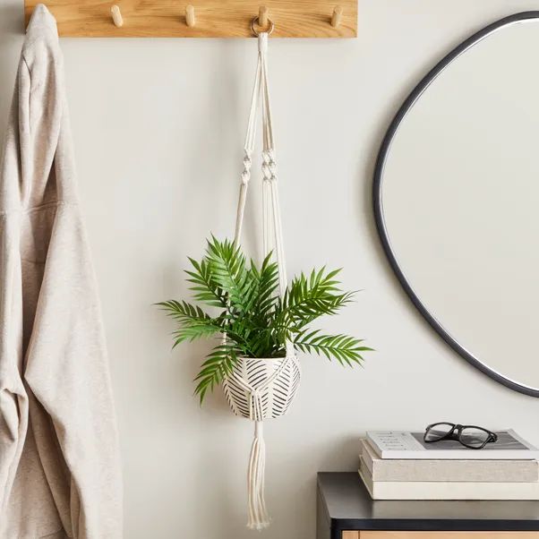 White Macrame Hanging Ceramic Plant Pot | Dunelm