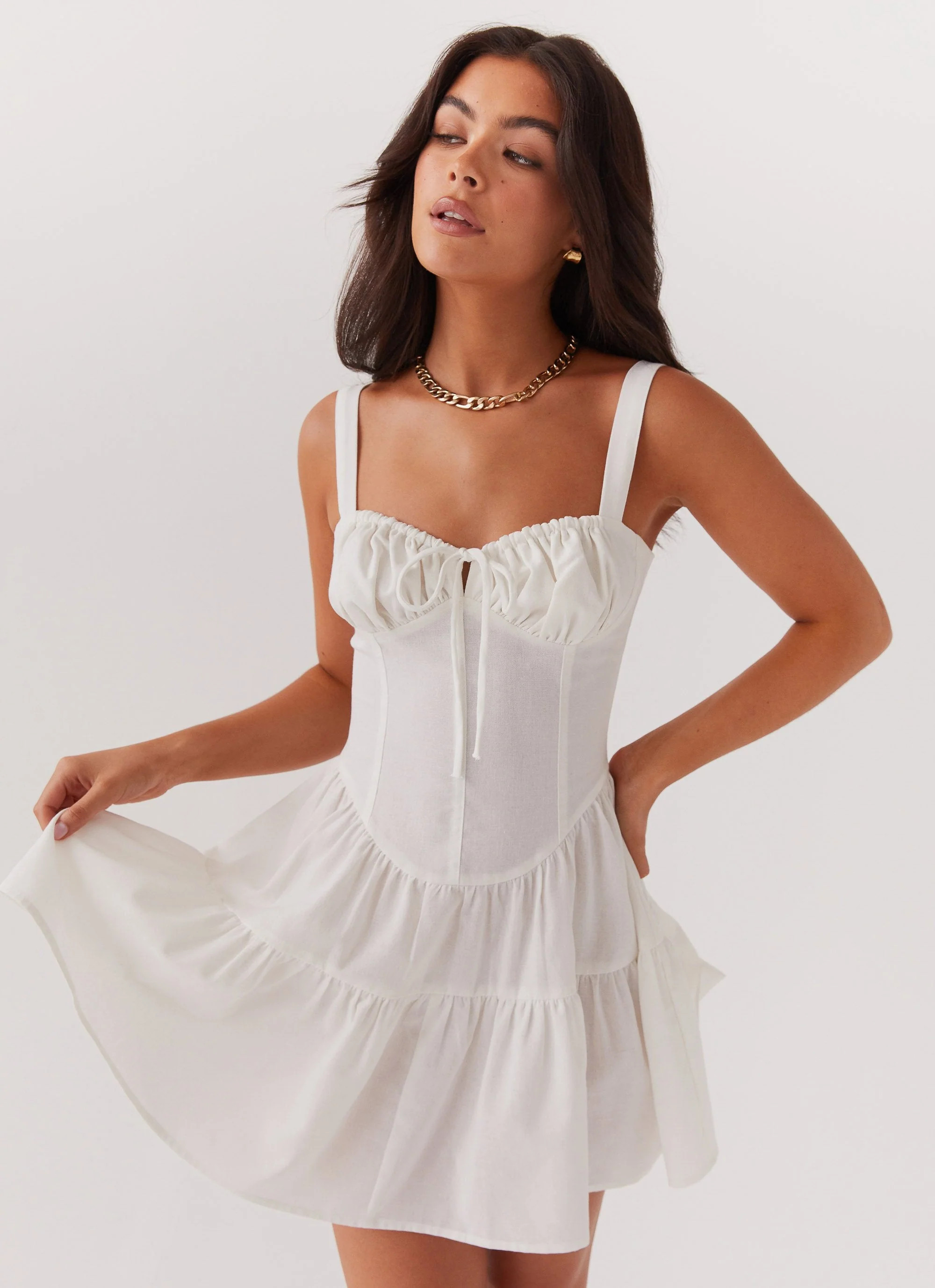 Lucie Linen Mini Dress - Ivory | Peppermayo (Global)