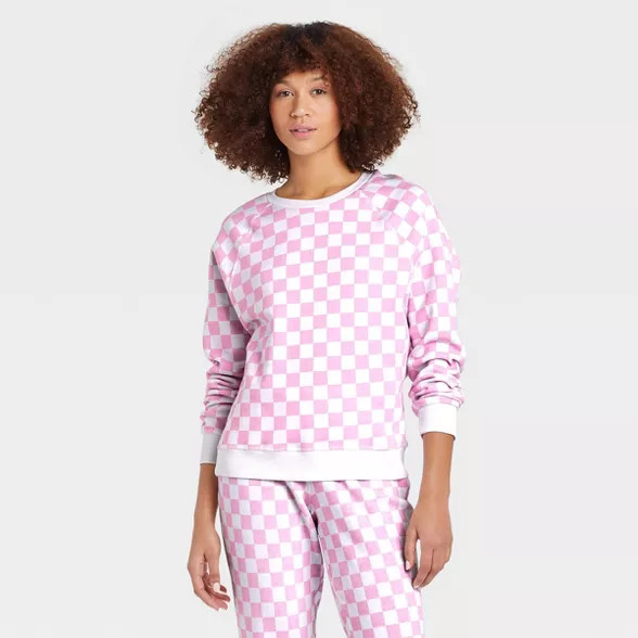 Women's Valentine's Day Graphic Sweatshirt - Pink Checkered | Target