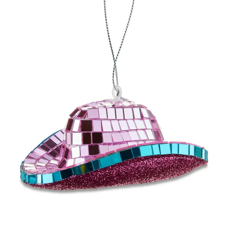 Pink and Teal Disco Cowboy Hat Christmas Ornament, 1.9 in, by Holiday Time - Walmart.com | Walmart (US)